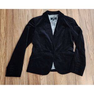 Talbots Velvet Blazer Jacket Women 0 0p Petites Black Cotton Single Vent Formal